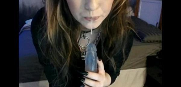  Emo Girl puts dildo in her mouth and takes every inch of it